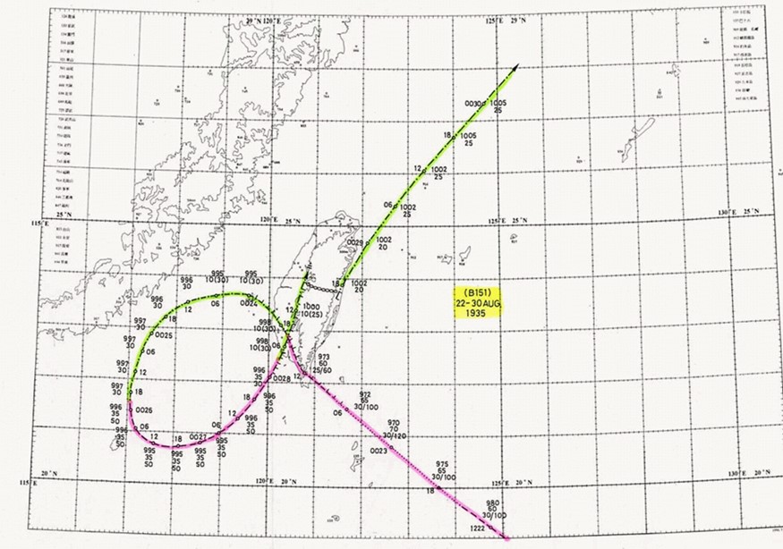 B151颱風逐時路徑圖