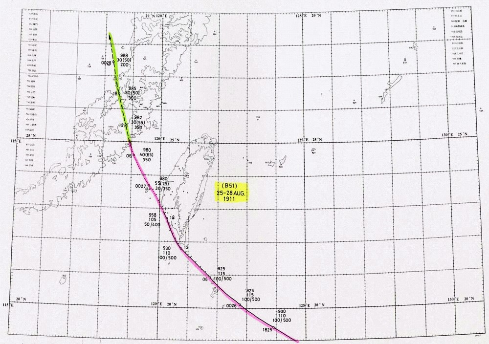 1911雙颱路徑圖