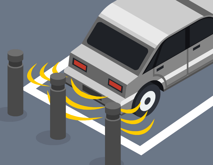 藉由雷達偵測車尾附近的物體，並發出不同頻率的警示聲，駕駛可以輕鬆得知何時該停車，避免碰撞。