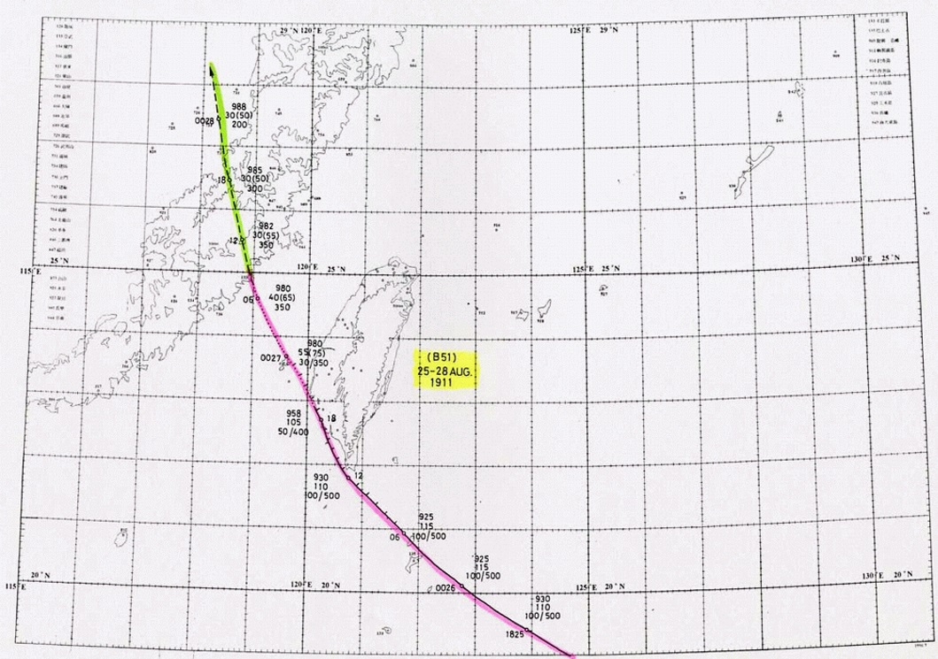 B051號颱風逐時路徑圖