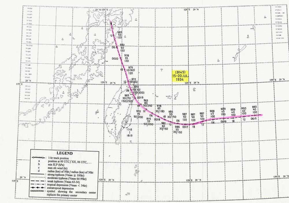 B145號颱風路徑圖 